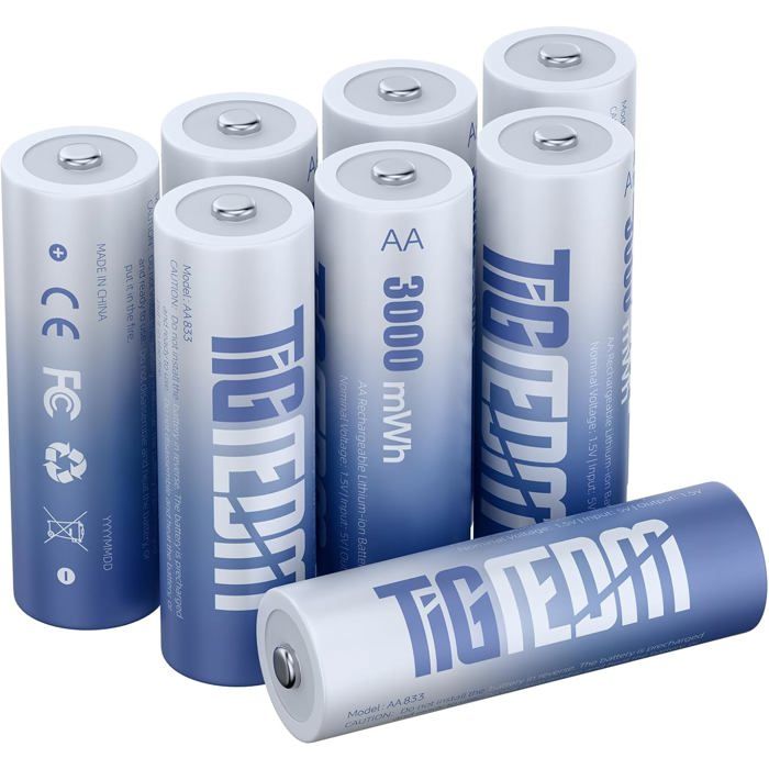 Kit 8 Batterie Ricaricabili AA Litio 1,5V 3000mWh + Caricabatterie 8 Slot – Ricarica USB, Protezione 0V, Stoccaggio Integrato - 4