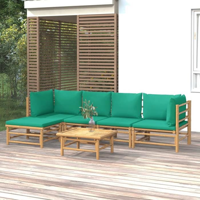 NEW 2026 Salon de jardin lot de 6 Meuble pour 5 personnes avec coussins vert bambou 55x65x30 cm S1345