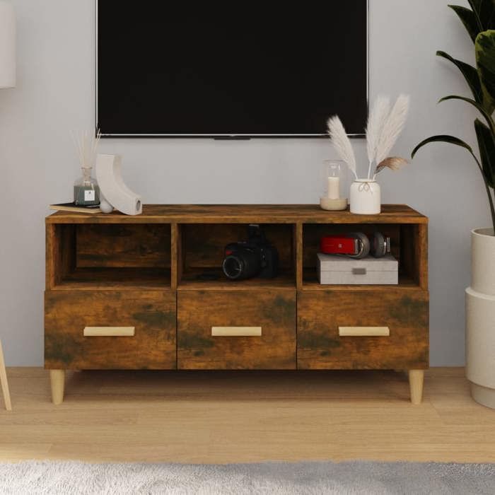 Magnifique Meuble TV élégant - ZENCORE - Support téléviseur/commode hifi/ARMOIRE TV Chêne fumé 102x36x50cm Bois dingénierie M1 Magnifique Meuble TV élégant - ZENCORE - Support téléviseur/commode hifi/ARMOIRE TV Chêne fumé 102x36x50cm Bois dingénierie M1