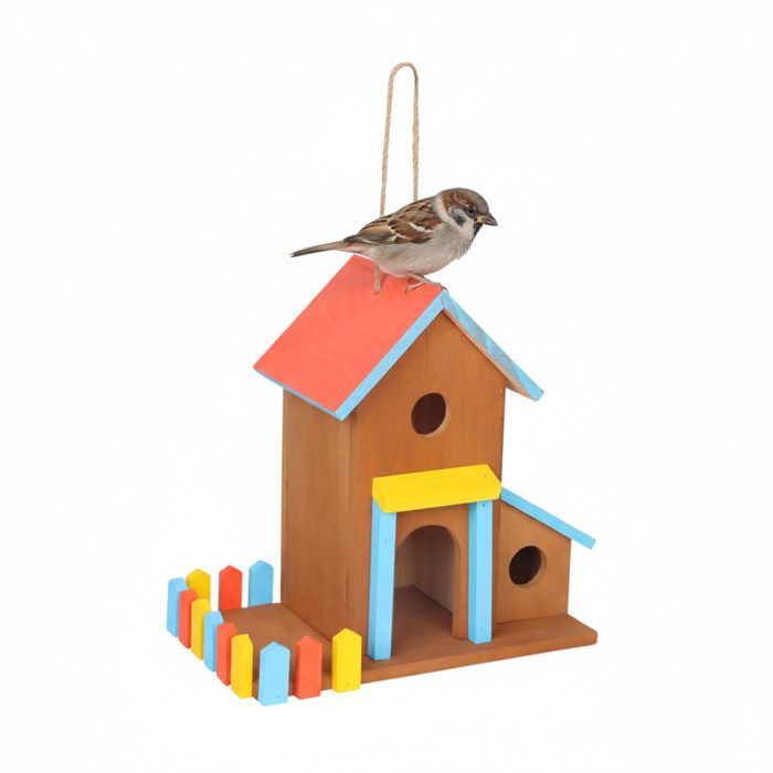 Relaxdays maison pour oiseaux en bois à suspendre 30 5x32 5x19 cm jardin & balcon mangeoire multicolore
