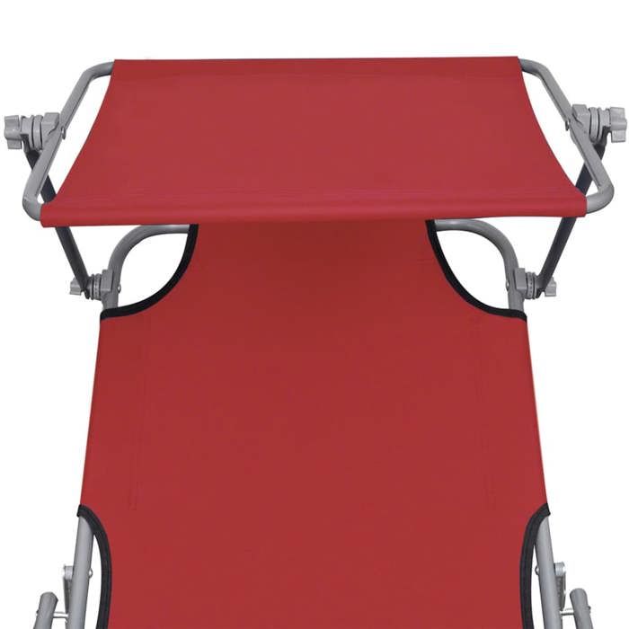 Elégant Transat de la plage Rouge - Chaise longue pliable avec auvent Rouge Aluminium PRO5047967857257