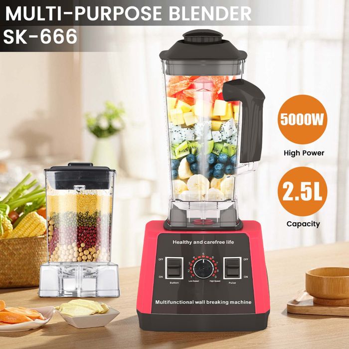Robot culinaire et mixeur multifonction - Blender 2 en 1 - 5000W - 2.5L - 9 Vitesses - Lames en acier inoxy - Blender smoothie
