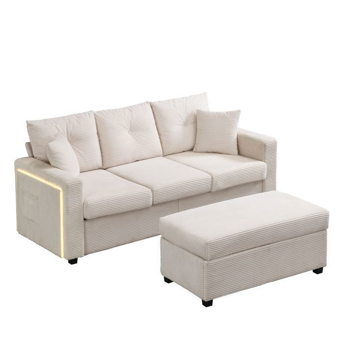 Canapé dangle convertible 3 places+LED - tissu beige - Une Sensation dassise à Un Nuage - L 184 x P 84 5 cm