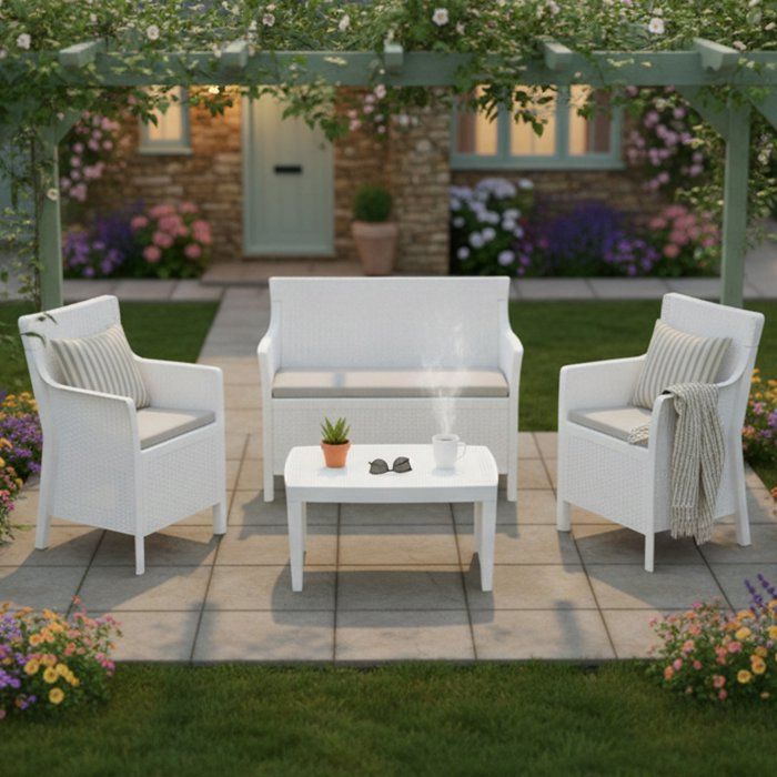 Ensemble Salon de Jardin Lasca Dmora en Plastique Blanc