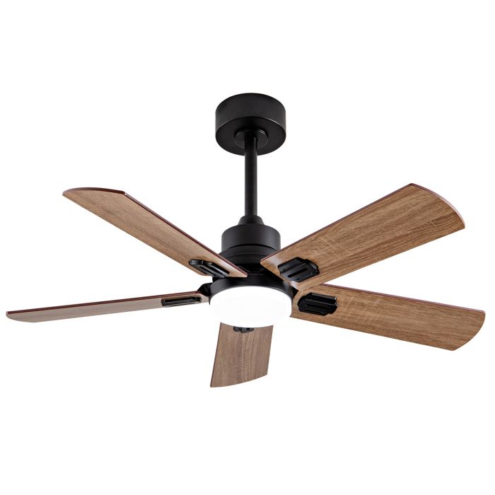 Ventilateur de plafond 42 pouces avec lumière LED dimmable. télécommande. 6 vitesses. métal bois noir noyer