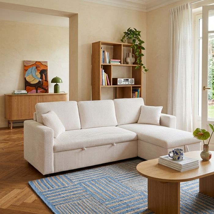 Canapé dangle convertible et réversible ASPEN 4 places velours côtelé beige Canapé dangle convertible et réversible ASPEN 4 places velours côtelé beige