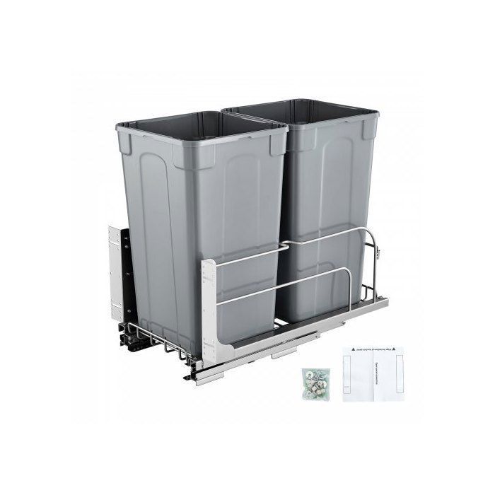 Poubelle Coulissante sous Évier et sous Plan 2x2485 L Collecteur de Déchets avec Système Coulissant en Métal à Fermeture Douce