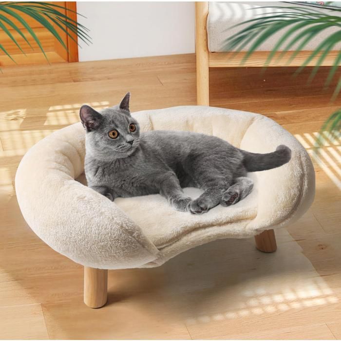 Canape pour Chat Beige 50 × 40 × 24 cm avec Bord Releve Antiderapant et Silencieux Polyester - UVRION