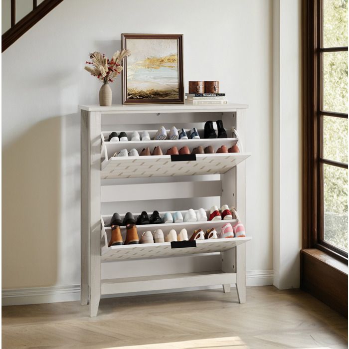 Meuble a chaussures 2 abattants rangement ouvert anti-basculement - BEAUNIV - Vintage entree blanc retro 80×24 1×97 4 cm