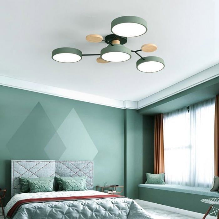 LED lampe de plafond 81cm 3 couleurs lampes de plafond en bois pour le salon Pendulum moderne 4-lumière semi-construction 48W
