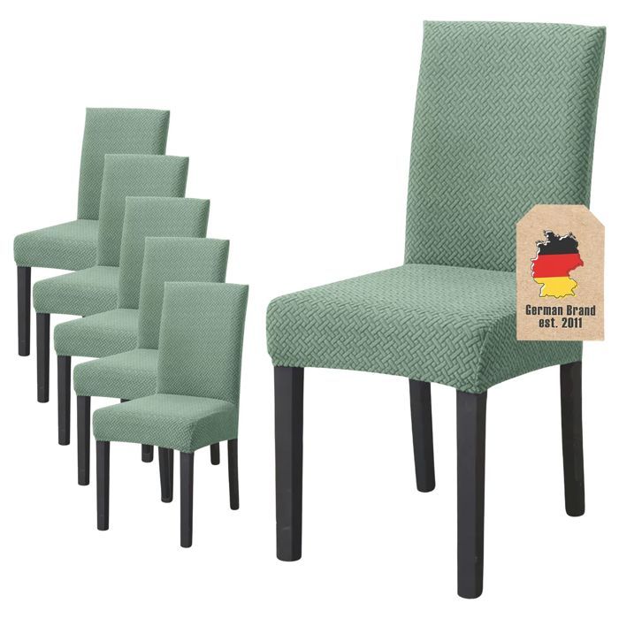 Lot de 6 housses de chaise extensibles à motifs vert clair - assise 38-45 cm dossier 45-65 cm salle à manger mariage et fête
