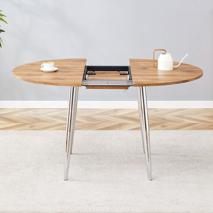 Table À Manger Ronde Extensible Aspect Bois Table Ovale Design FloraGrace Pour Salle À Manger Facile À Assembler 137x107x75cm