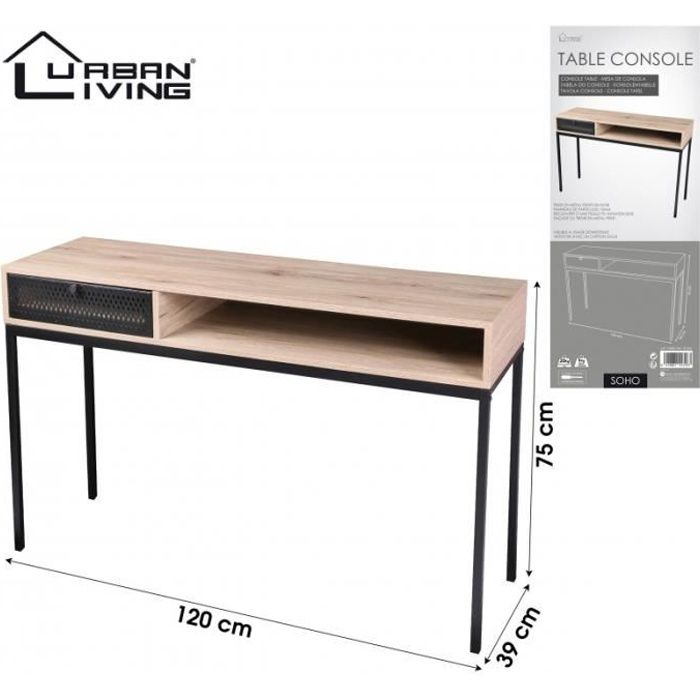 bureau avec rangements - ac-déco - effet bois et métal - l. 39 x l. 120 x h. 75 cm