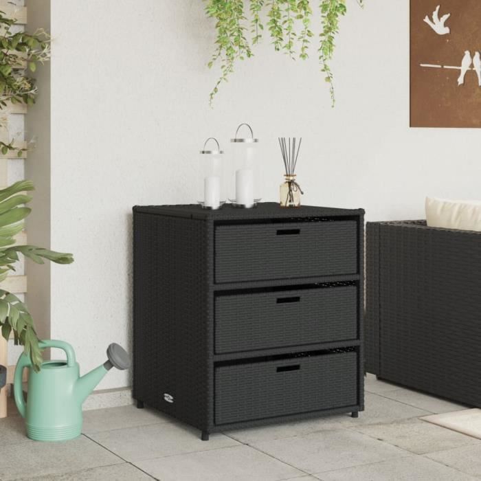 Armoire de rangement - AKOZON - 55x59x69 cm - Résine tressée - Noir - Extérieur