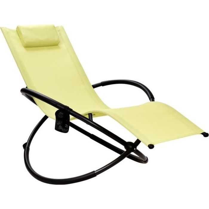 costway chaise longue à bascule de jardin extérieure avec coussin repose-tête amovible et porte-gobelet, accoudoir incurvé, jaune