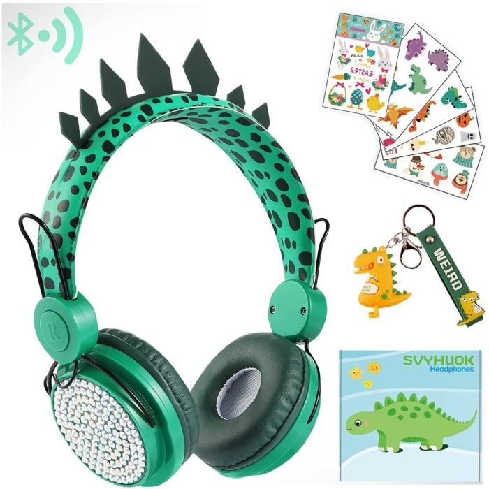 Casque Bluetooth sans fil pour enfants, casque de dinosaure de dessin  animé, joli casque pour enfants