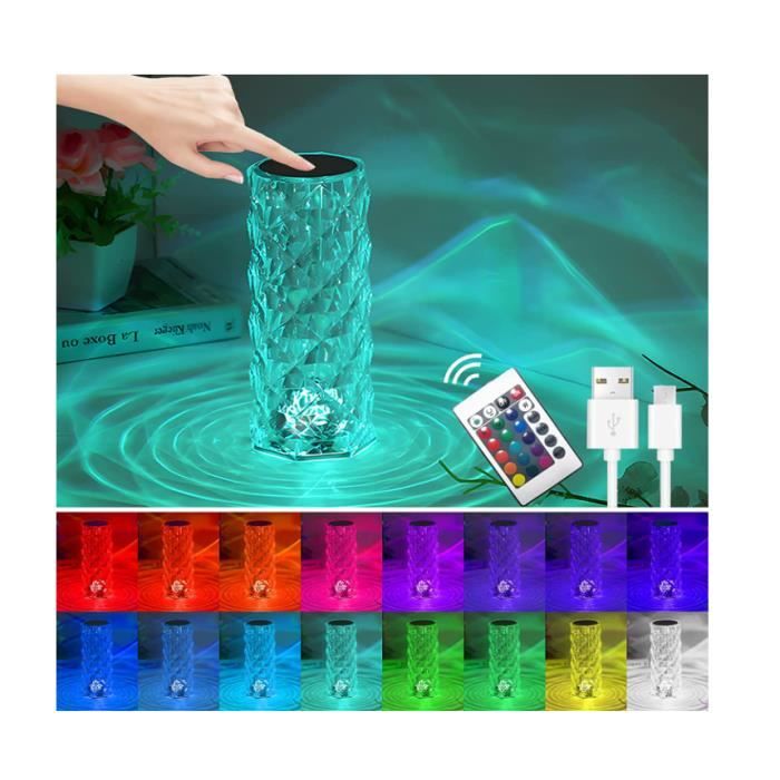 Lampe de Chevet - Rose Crystal - 1800 mAh - 16 Couleurs - Tactile - Rechargeable USB