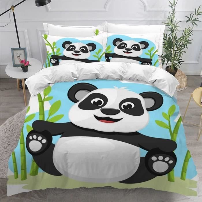 Housse De Couette 140x200 Panda De Dessin Animé 3D Motif 3 Pièces