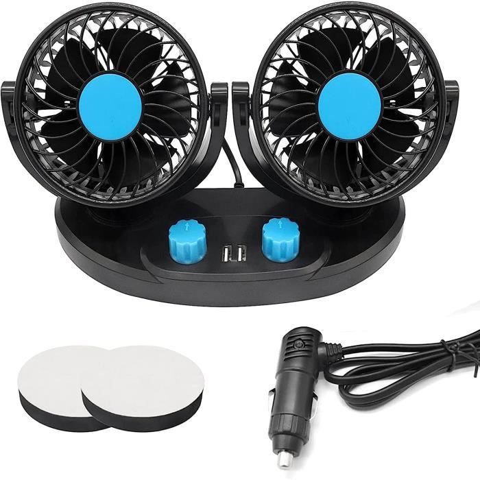 Ventilateur Voiture 12V Double Tête Rotatif 360° - 2 Vitesses - Pour Allume-Cigare - Rafraîchissant Pour Auto, Camping-Car, Van