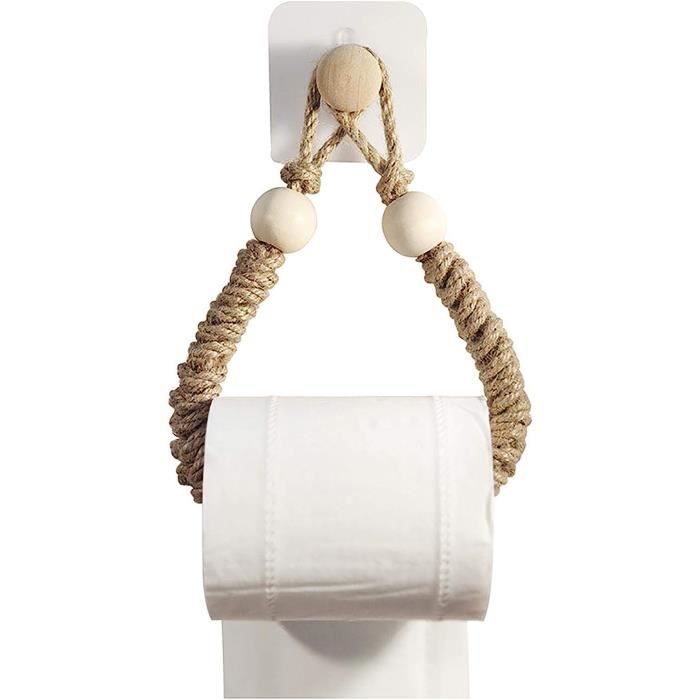 2 Supports Auto-adhésifs Pour Rouleau De Papier Toilette - Design Rustique En Bois Et Corde, Sans Perçage