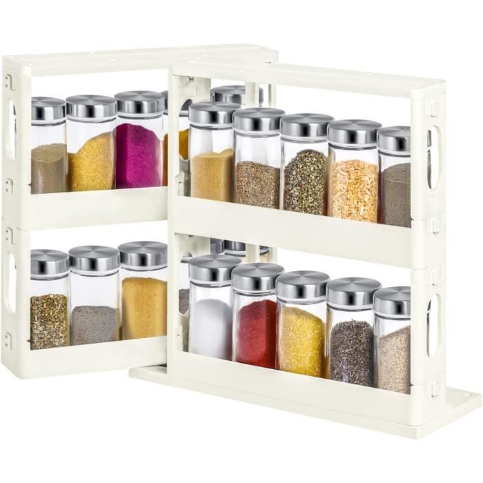 Étagère à Épices Extensible à 2 Étages de Cuisine - Blanc - Support à Étagère à Épices Extensible à 2 Étages de Cuisine - Blanc - Support à