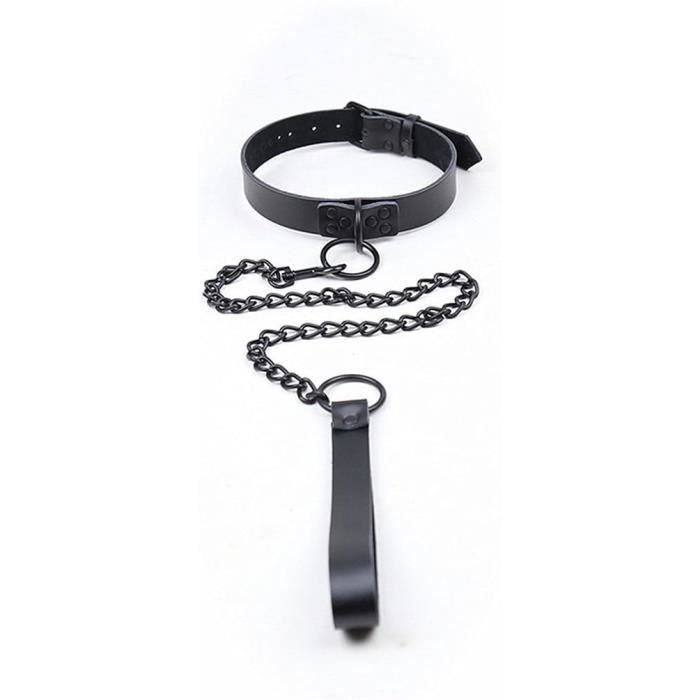 Collier fétichiste en cuir synthétique et laisse bdsm 87cm - Easytoys