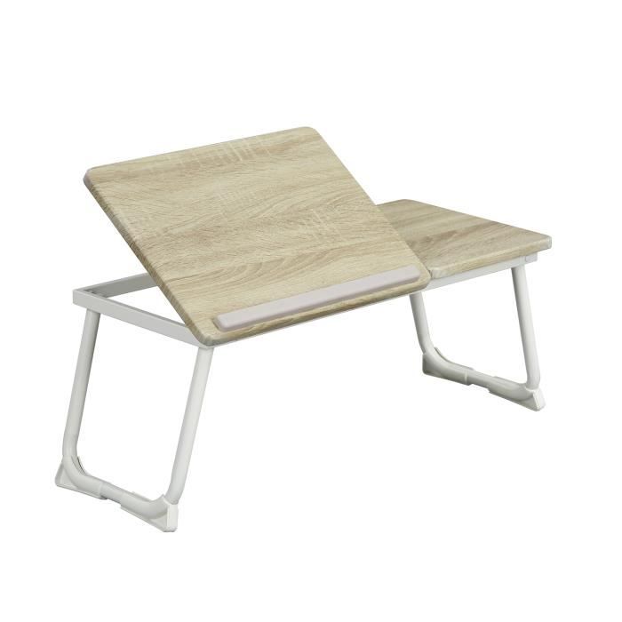 meubles cosy table de lit support table d'ordinateur portable pliable hauteur réglable plateau chêne 65-75.5x30x29cm