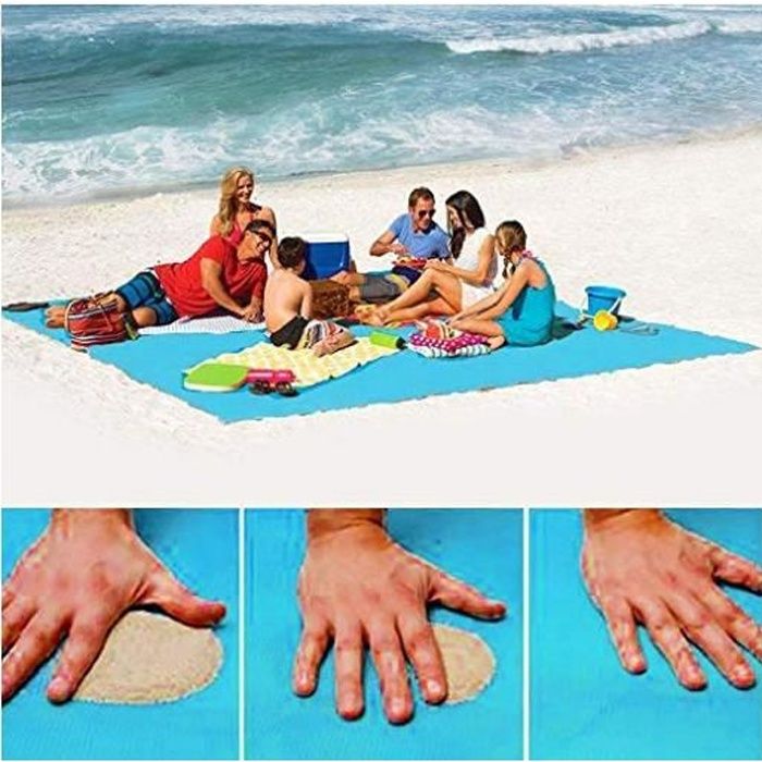 Grand Tapis De Plage Anti-sable 210 X 200 Cm – Nylon, Imperméable, Pliable, Avec Piquets Et Sac étanche