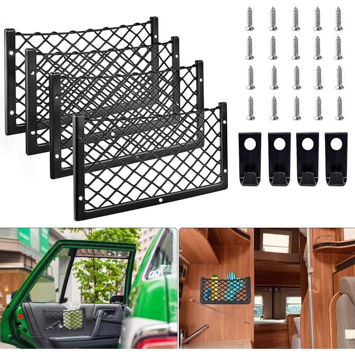 Filets De Rangement Voiture - Lot De 2 - 26x12cm - Pour Camping-Car, Auto Ou Bateau - Installation Adhésive Ou Vis