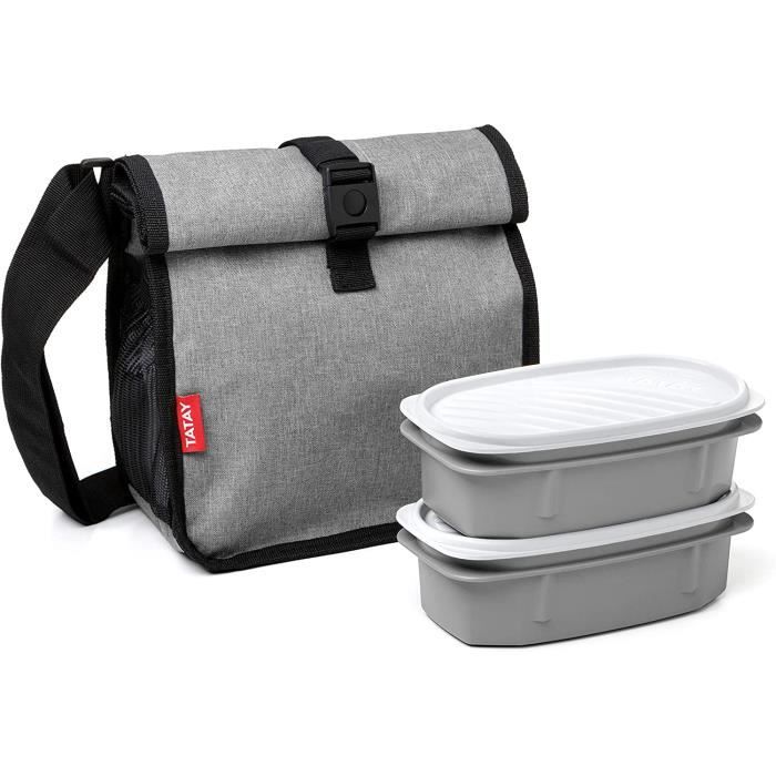 Sac Isotherme Repas Tatay 3L - Avec 2 Boîtes Verre 0.5L Et Gourde 400ml - Noir - Idéal Bureau/Pique-nique
