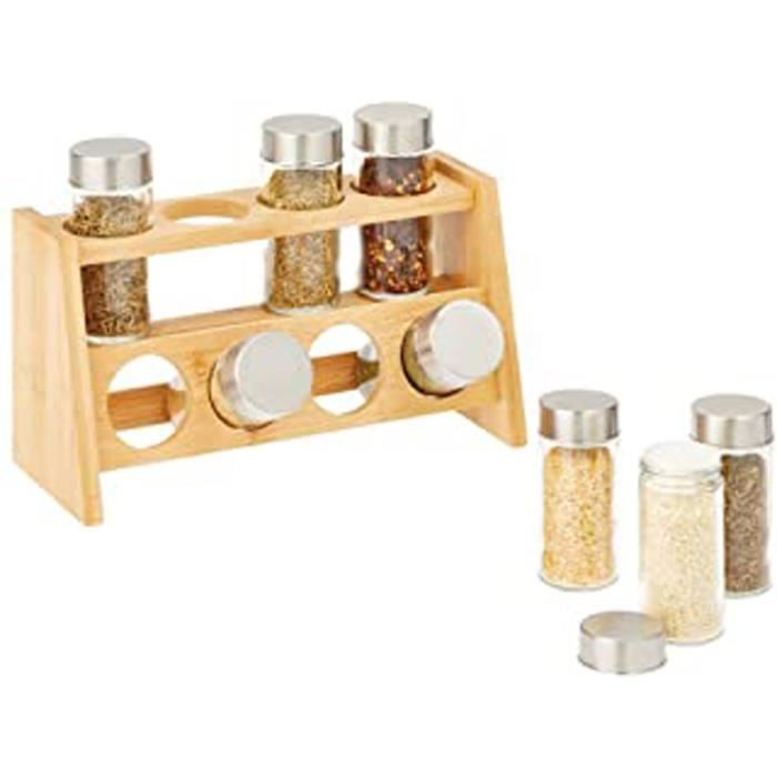 Etagere A Epices Pour Le Frigo Ou Le Plan De Travail Porte Epices A 2 Niveaux Avec 8 Boites A Epices Range Epice En Bois De Bamb Cdiscount Maison
