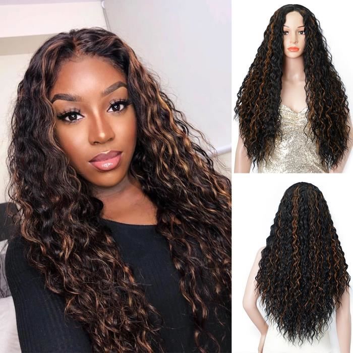 Black and brown wig65cm Perruques synth tiques Afro longues