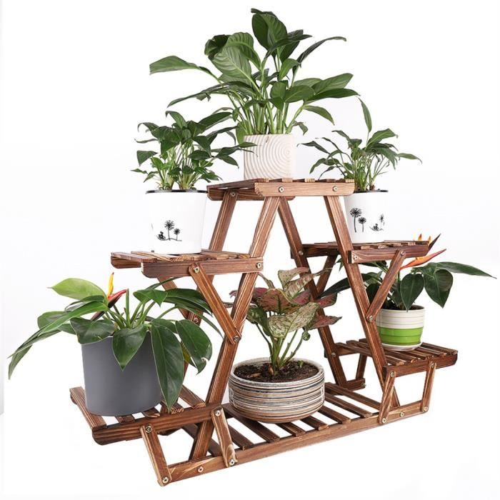 Étagère Fleurs en Bois Porte Plantes Echelle Plantes pour Maison Jardin Terrasse 92 x 58 x 25.4cm