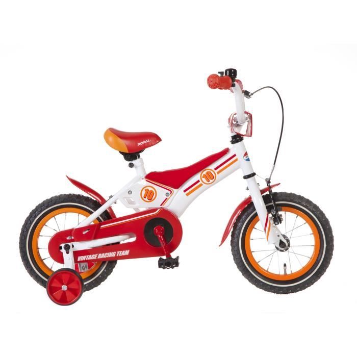 Velo Enfant Garcon Popal Vintage Team Racing 12 Pouces Frein a Retropedalage Roues de Stabilisation Rouge Blanc 95 Assemble Cdiscount Sport