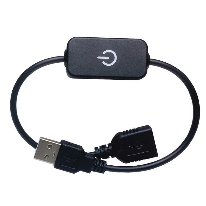 USB Tactile Noir Interrupteur de câble USB A mâle à femelle 28cm