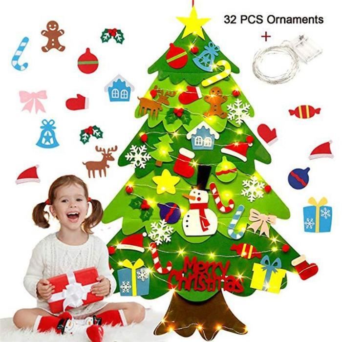 Sapin de Noël en Feutrine pour Enfant, Feutre Sapin Noel, Sapin/Arbre en Feutre DIY Sapin de Noël de Décoration avec 26 Ornements détachables Decoration Noel