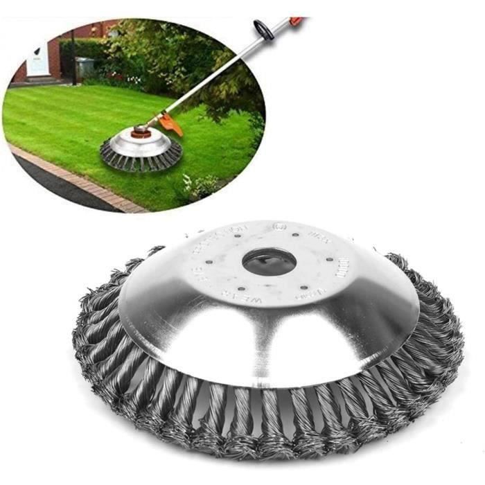 Tête Brosse Désherbage 200 Mm Pour Débroussailleuse – Fil Acier Massif + Roue, Idéale Mousse, Mauvaises Herbes, Rouille