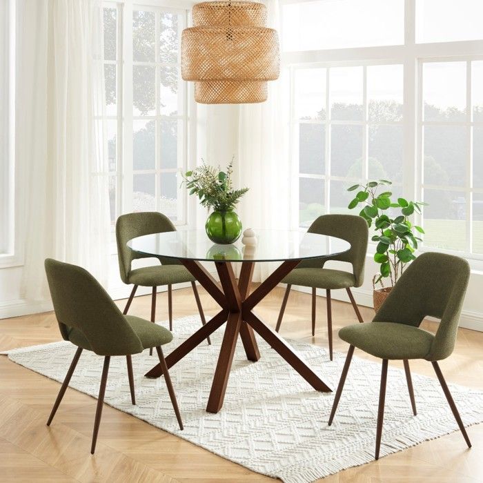 Lot de 2 chaises ELISABETH tissu vert pieds effet noyer Lot de 2 chaises ELISABETH tissu vert pieds effet noyer