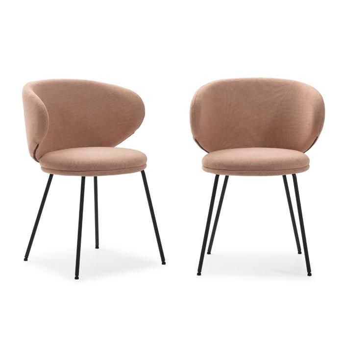 CALICOSY - Lot de 2 chaises en tissu avec pieds en métal noir L60 cm - RUSH - Rose clair CALICOSY - Lot de 2 chaises en tissu avec pieds en métal noir L60 cm - RUSH - Rose clair