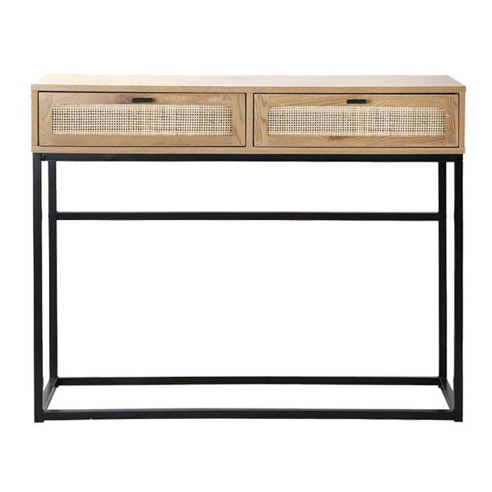 CALICOSY - Console 2 Tiroirs avec Cannage Rotin L100cm - JAYA - Bois clair