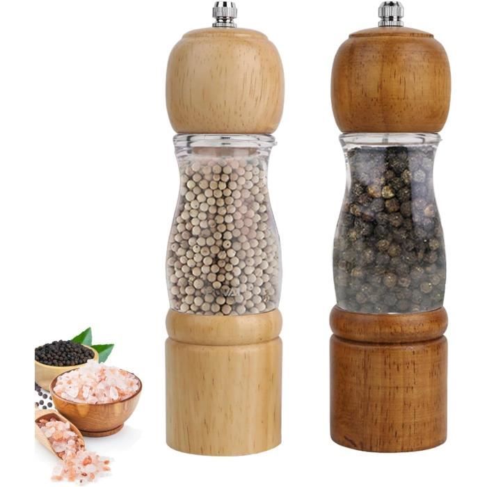 Moulins à Sel Et Poivre En Bois - Broyeur Céramique Réglable - Lot De 2 - 17,3 Cm - Style Rétro