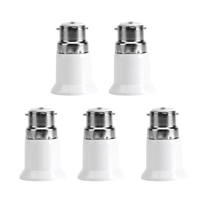Lot De 5 Adaptateurs Ampoule B22 Mâle Vers E27 Femelle - Douille Conversion En PC Ignifuge, Haute Température (250°C)