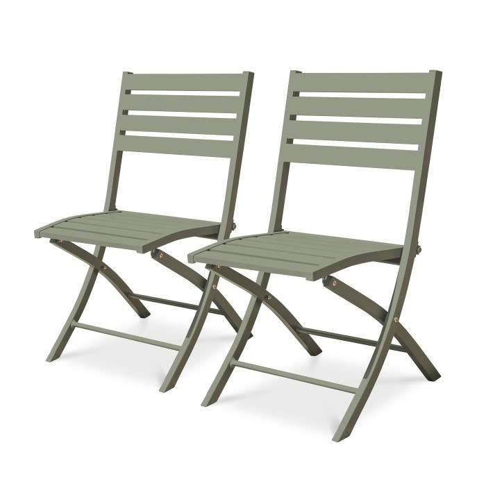 chaise de jardin pliante en aluminium vert kaki - city garden - lot de 2 - léger et nomade