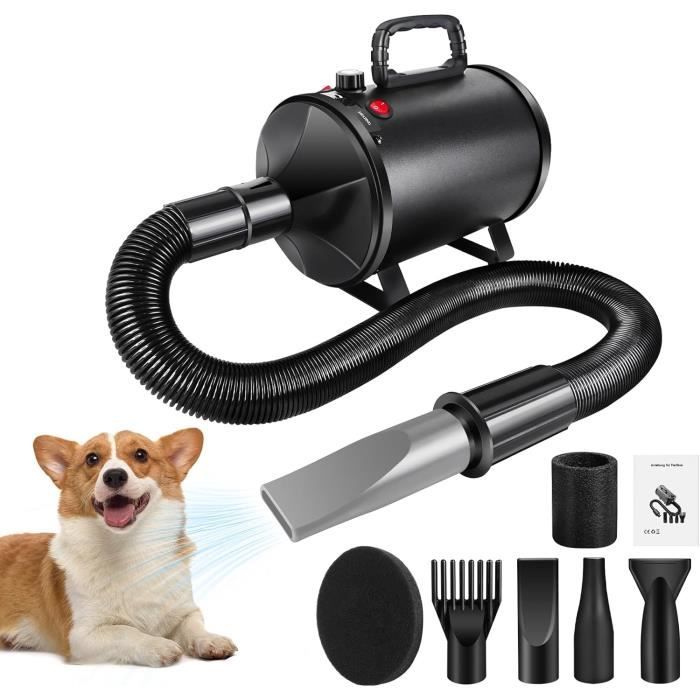 Séchoir sèche-poils toilettage pulseur sèche-cheveux pour chiens chats 2800W, 4 buses interchangeables, Vitesse Réglable