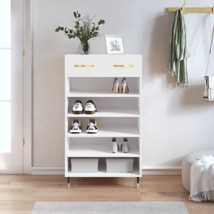 MEUBLE A CHAUSSURES Armoire à chaussure Blanc brillant 60x35x105 cm