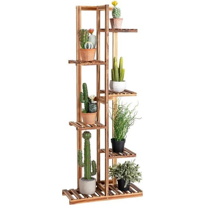 DREAMADE Étagère Plantes 6 Niveaux en Pin Porte Plante en Bois 7 Tablette Respirante pour Salon Jardin Balcon Intérieur