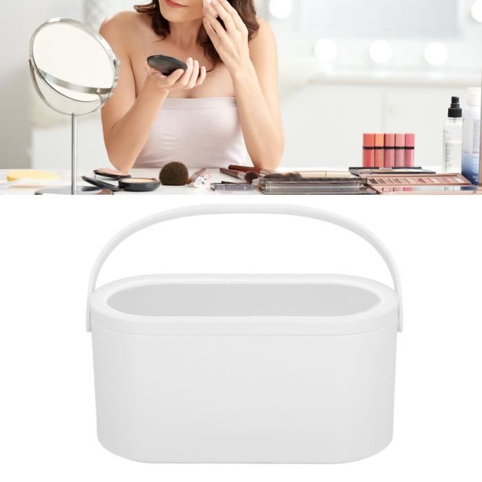 JADAZROR Trousse de Maquillage avec Miroir et Lumière, Trousse de Maquillage de Voyage 3 Couleurs LED Organisateur de Maquillage, Trousse de Maquillage Cosmétique Portable avec Séparateurs Réglables