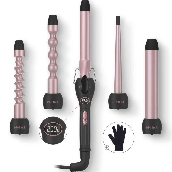 Fer à boucler Boucleur Cheveux Friseur Conique 5 en 1 avec LCD Ecran Fer à  Friser avec Gant ELEHOT - Cdiscount Electromenager
