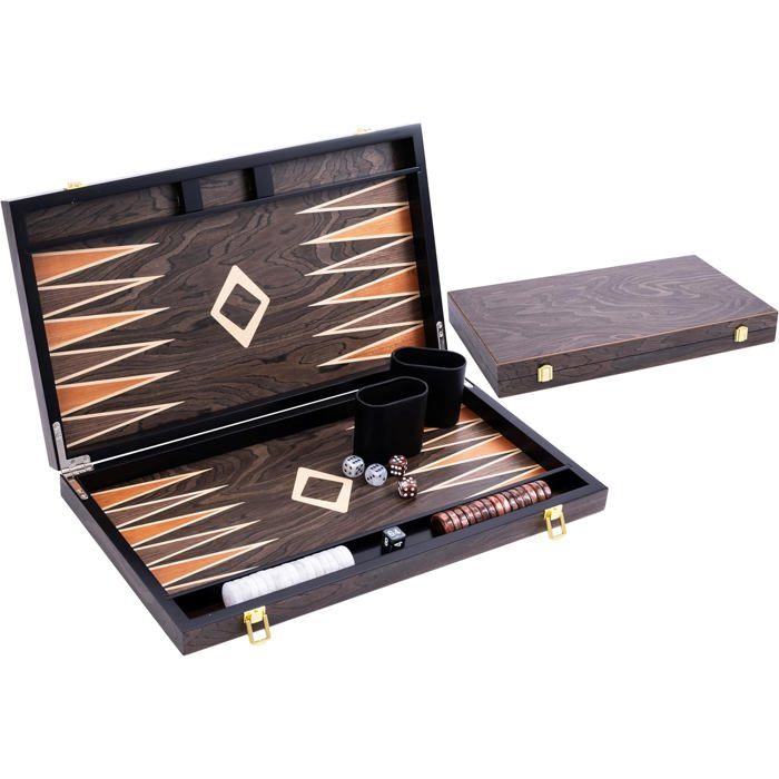 Engelhart - 250504 - Grand Jeu de Backgammon 18 Pouces - Ivoire et Marron - Jeu de Stratégie - Jeux de Société - 46 cm de Largeur - Simili Cuir, Bois, dés