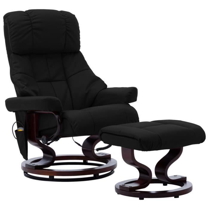 famirosa fauteuil de massage inclinable noir similicuir et bois courbé-865